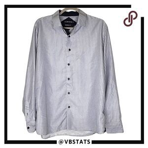 Silver Stone Men's Modern Fit Geo Long Sleeve Button Up Shirt Blue White Size XL